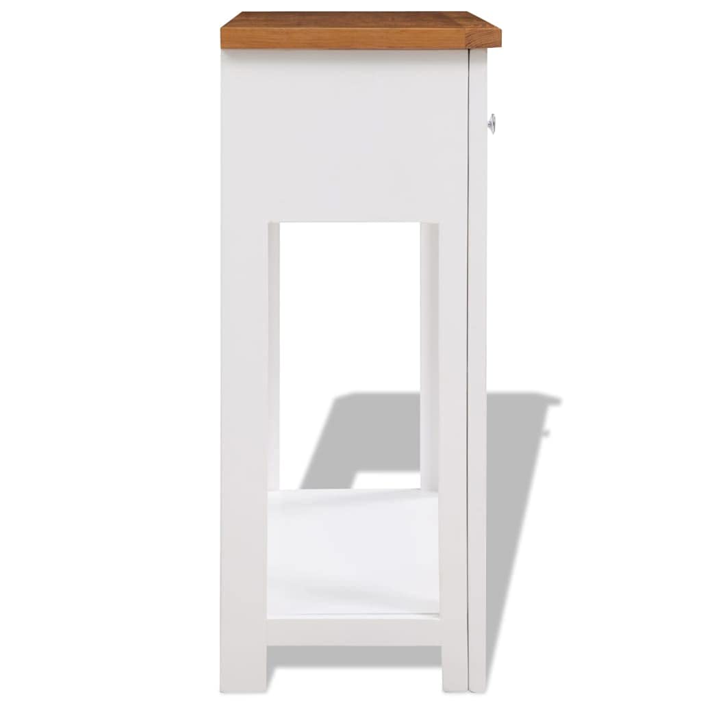 Solid Oak Wood Console Table with Two Drawers and Shelf D9041
