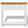 Solid Oak Wood Console Table with Two Drawers and Shelf D9041