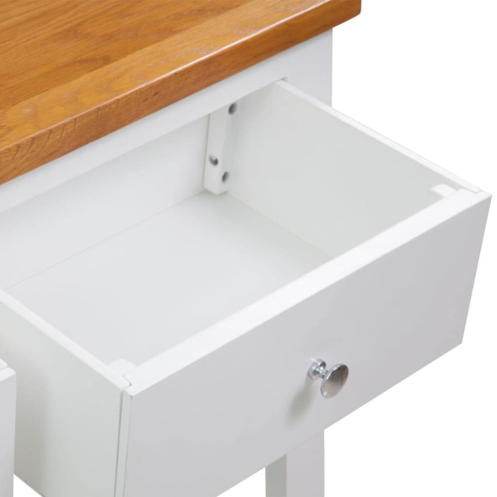 Solid Oak Wood Console Table with Two Drawers and Shelf D9041