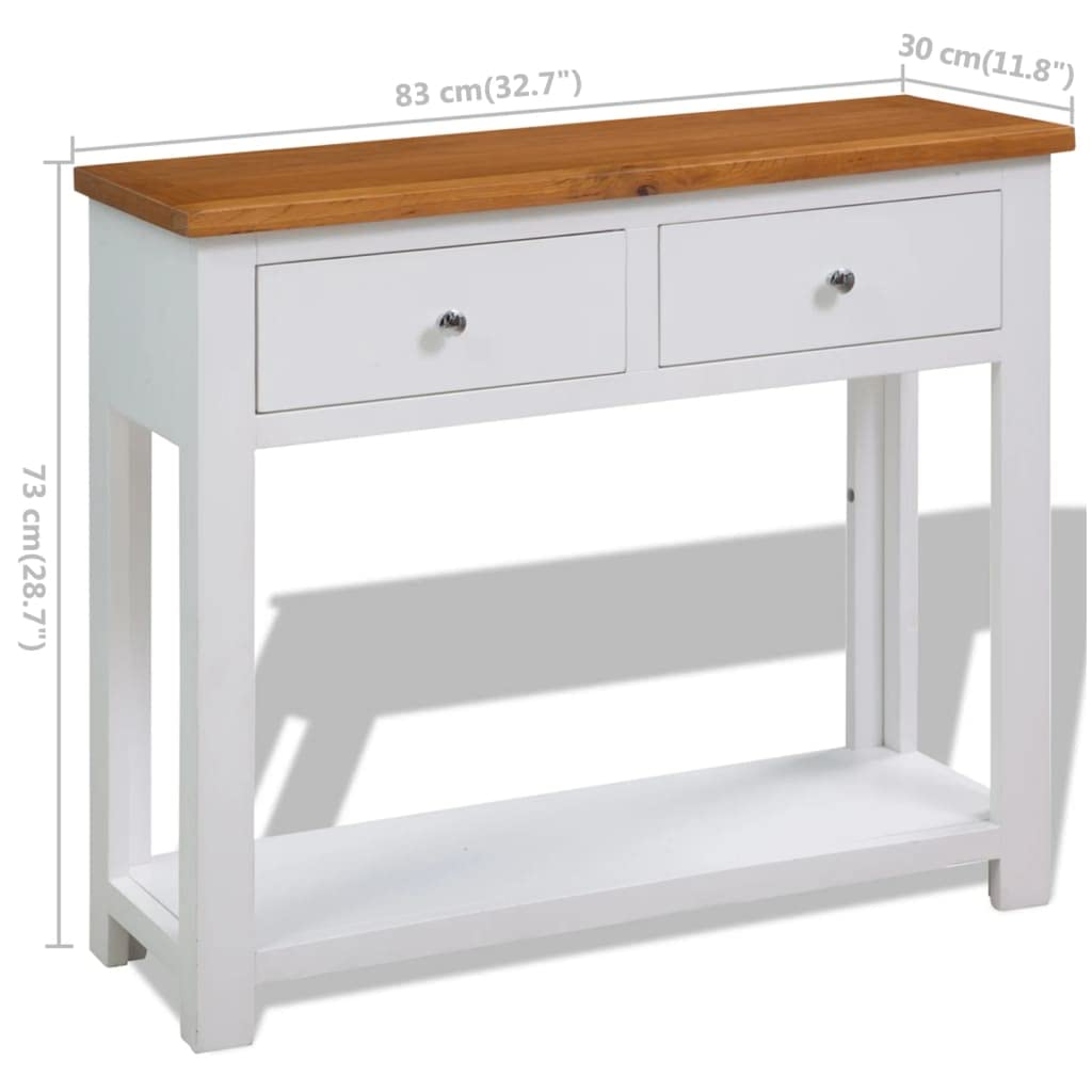 Solid Oak Wood Console Table with Two Drawers and Shelf D9041