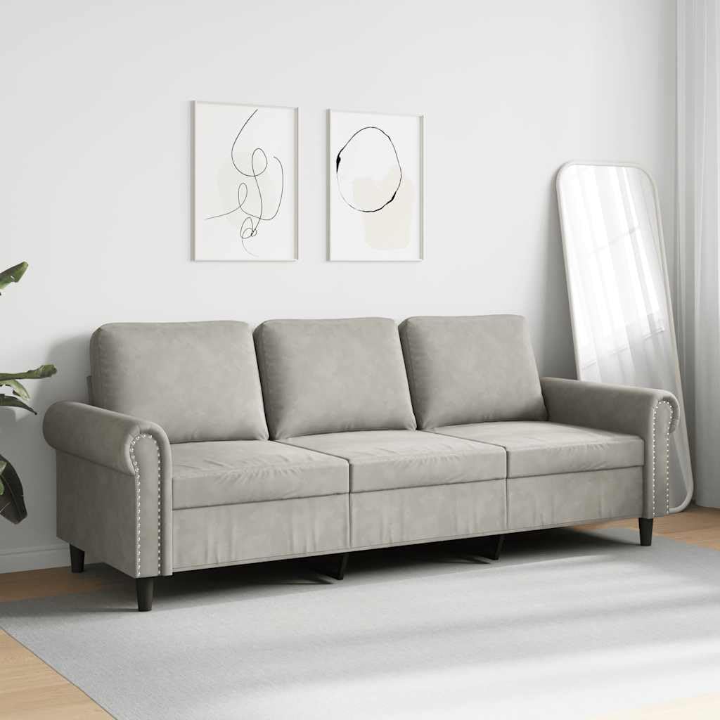 Light Gray Velvet 3-Seater Sofa F72875