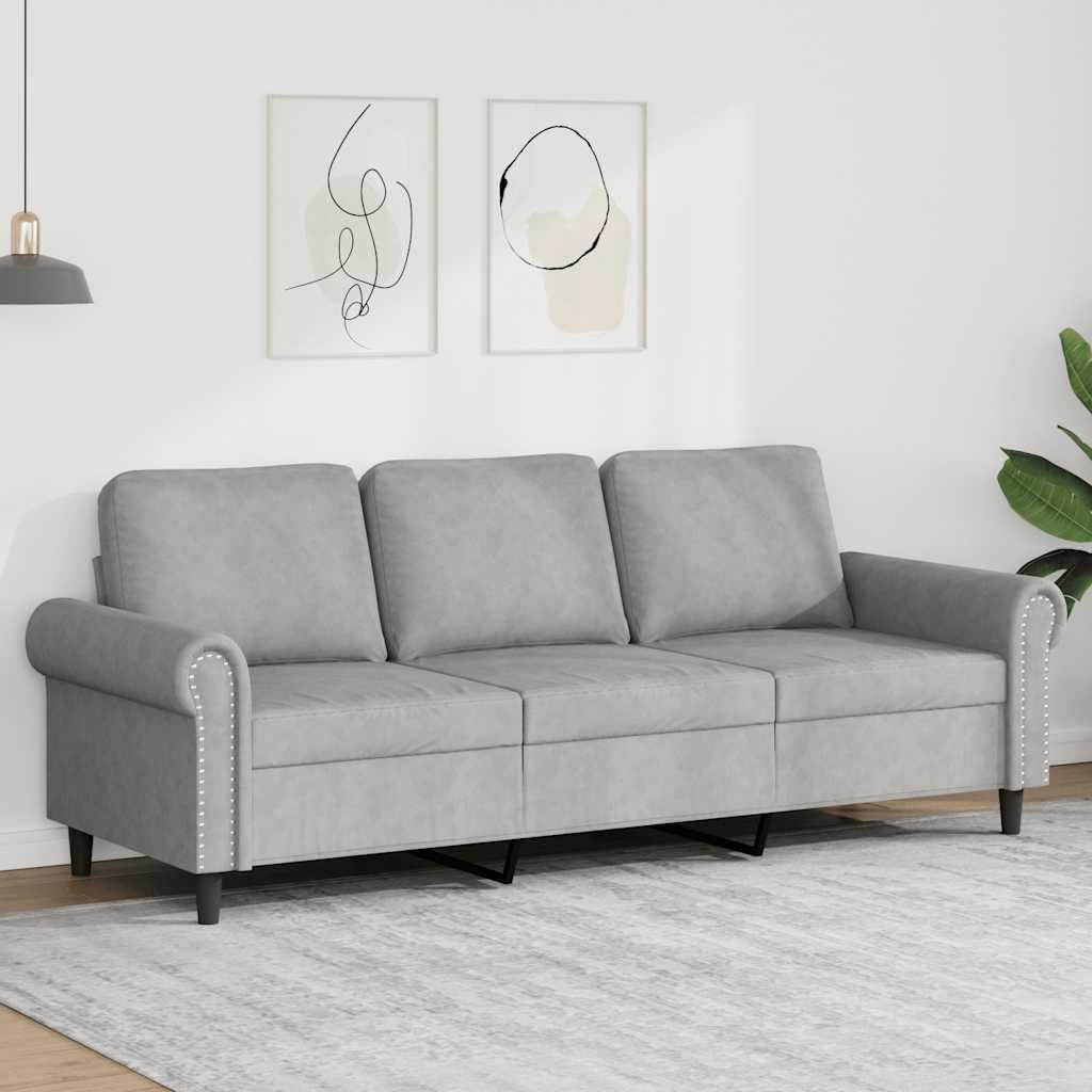 Light Gray Velvet 3-Seater Sofa F72875