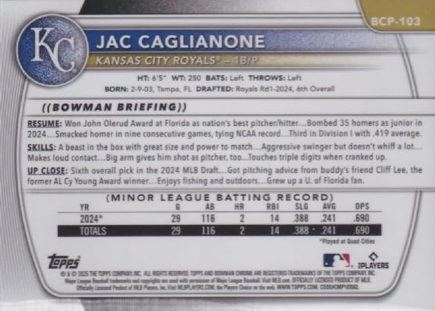 2025 Bowman Chrome Refractor Baseball Trading Card Z461