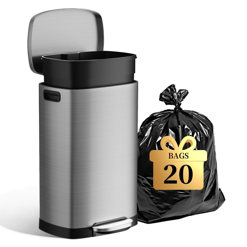 13 Gallon Fingerprint Proof Stainless Steel Trash Can with Lid Q9224