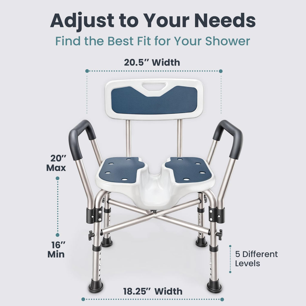 Blue Heavy Duty U-Shape Seat Shower Chair with Padded Armrests and Back H153383