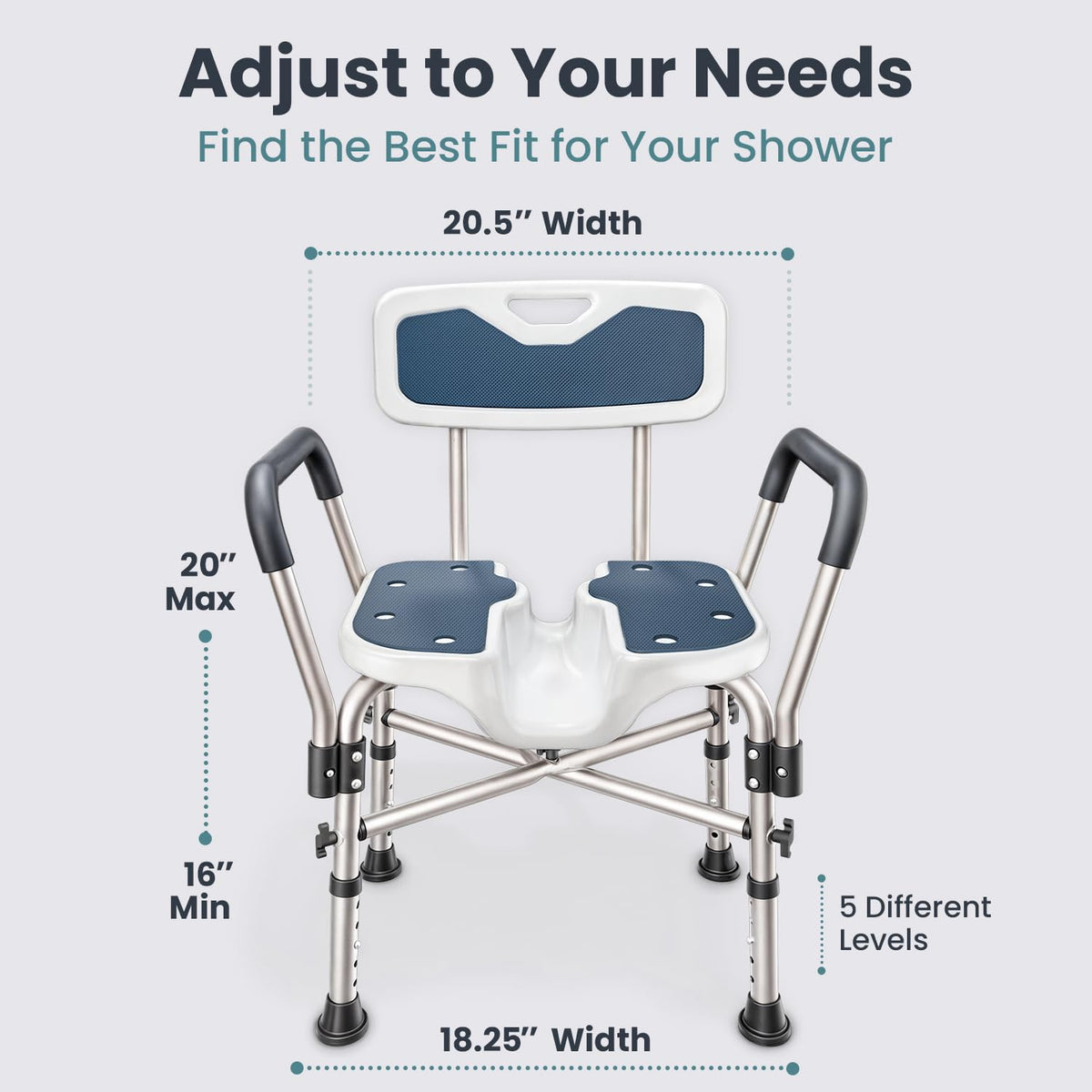 Blue Heavy Duty U-Shape Seat Shower Chair with Padded Armrests and Back H153383