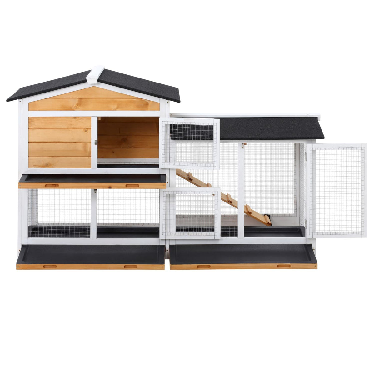 2-Story Wooden Rabbit Hutch with Ramp L371802