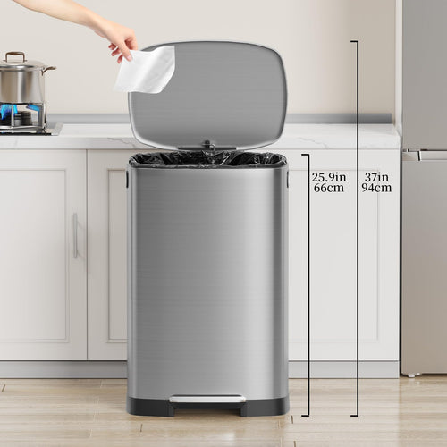 13 Gallon Fingerprint Proof Stainless Steel Trash Can with Lid Q9224