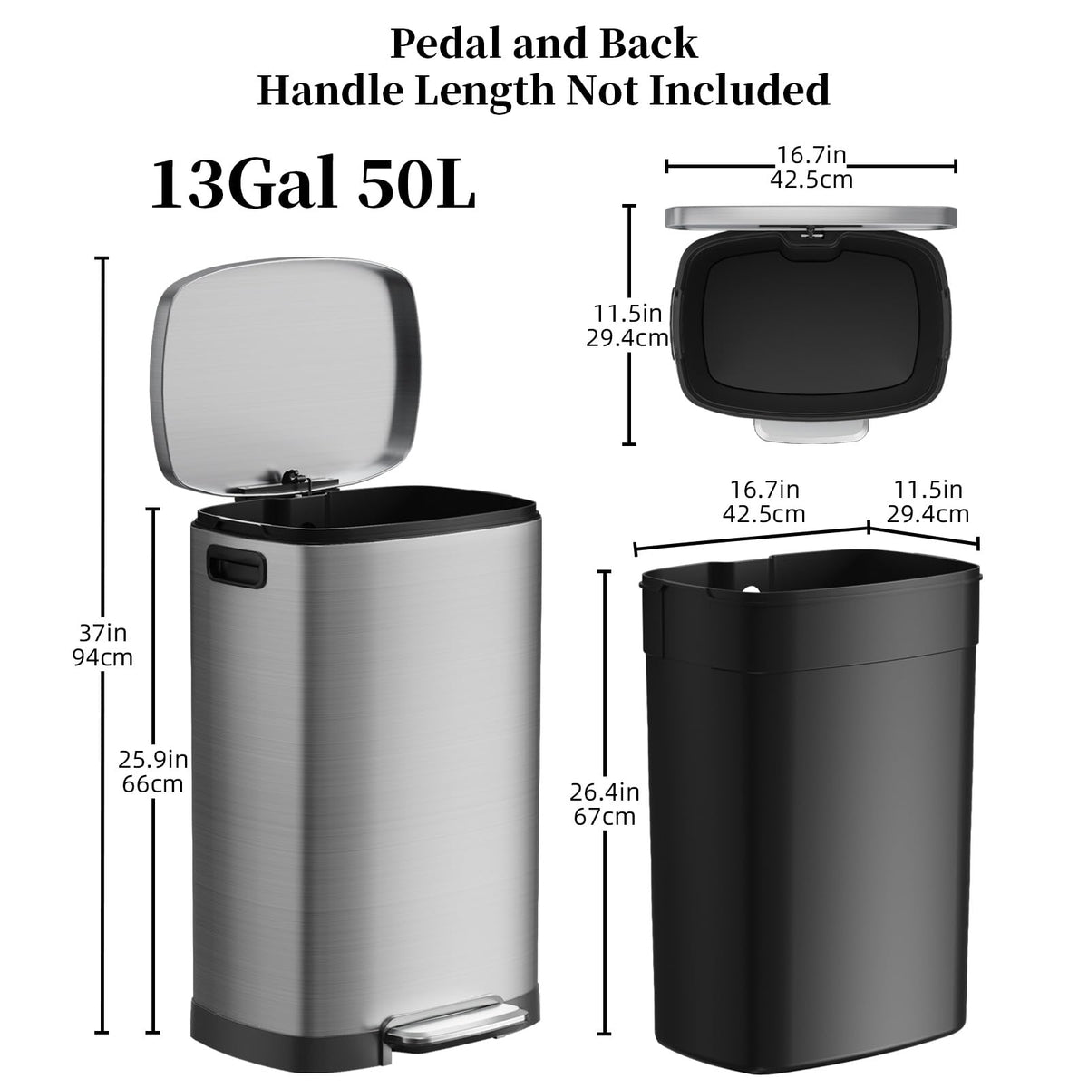 13 Gallon Fingerprint Proof Stainless Steel Trash Can with Lid Q9224