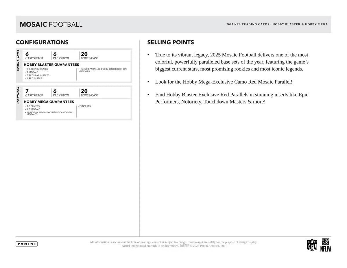 2025 Mosaic Football Trading Card Box L484963