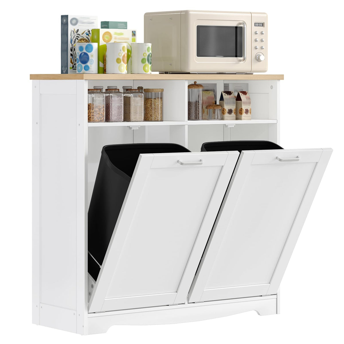 White Double Tilt Out Trash Can Cabinet Q43598