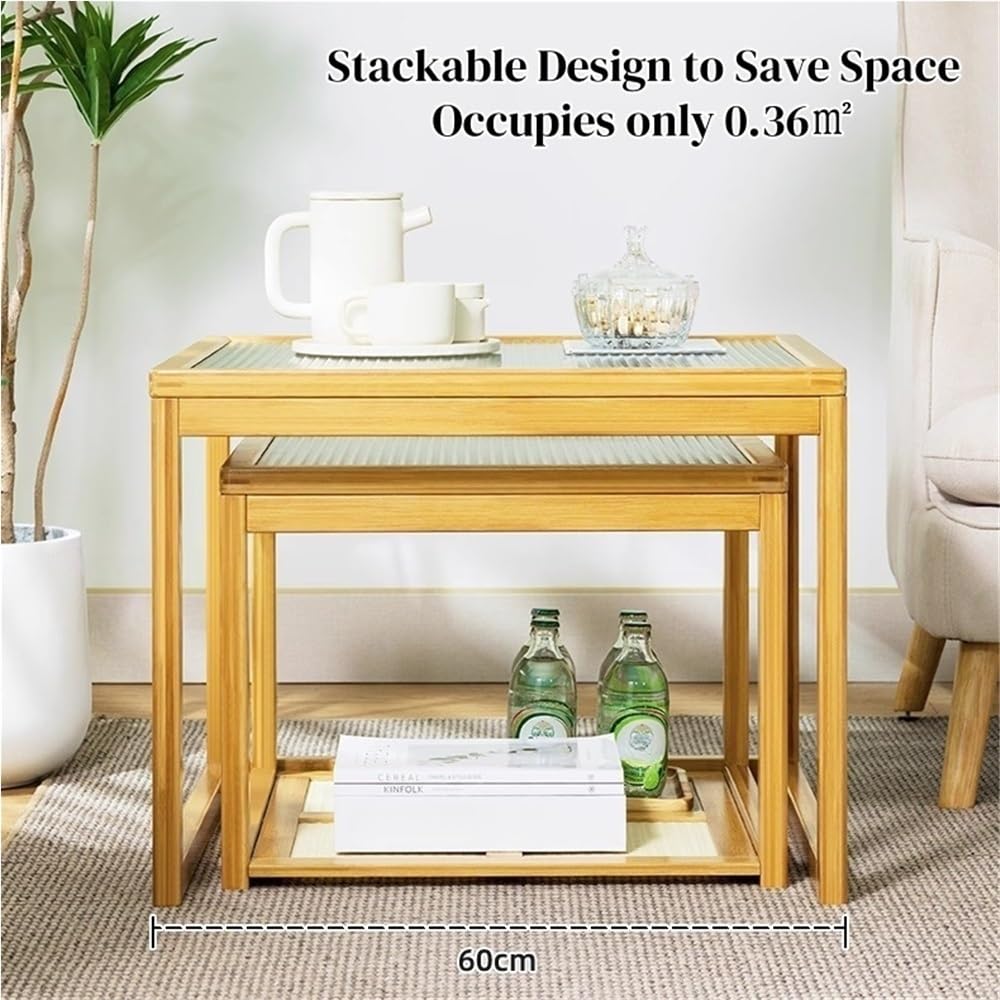 Set of 2 Square Glass Top Rattan Storage Coffee Table G447457