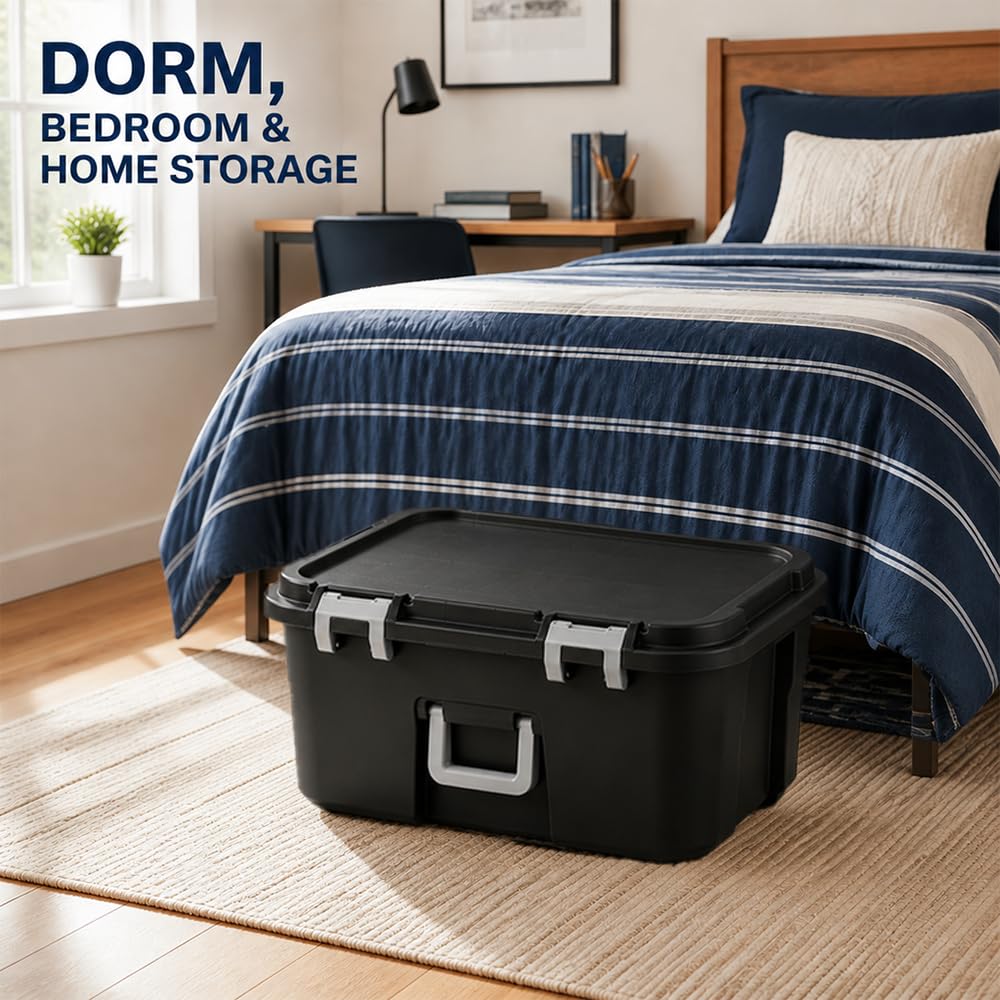 Rolling Storage Trunk with Wheels and Handle, 22 Gallon Black Bin E54989