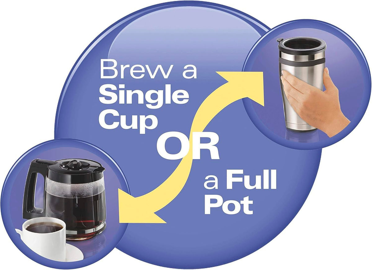 12 Cup Programmable Coffee Maker & Single Serve Drip Coffee Machine, 2-in-1 Automatic Coffee Brewer with Glass Carafe, Reusable Filter, Digital Timer and Warming Plate - Black/Silver P683206
