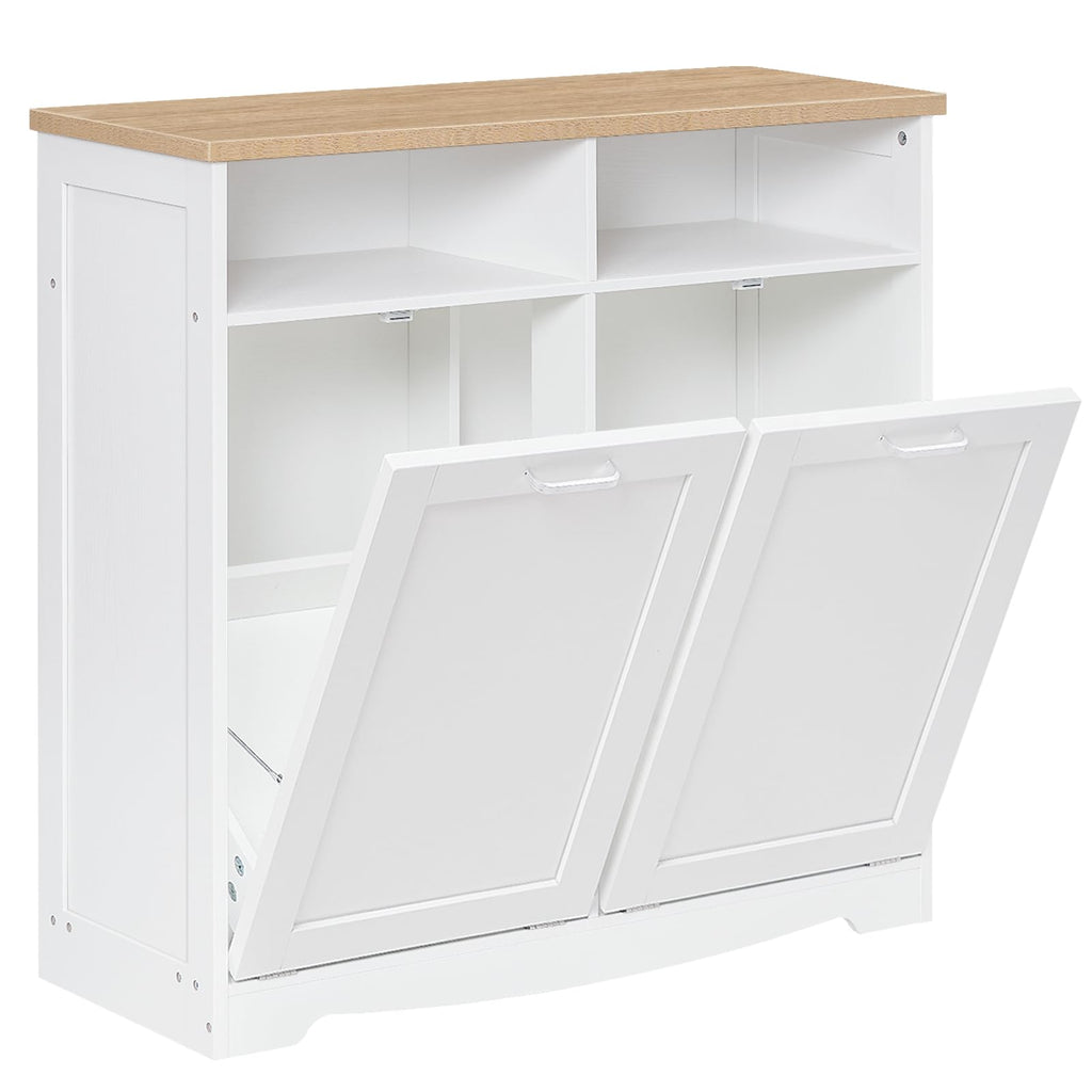 White Double Tilt Out Trash Can Cabinet Q43598