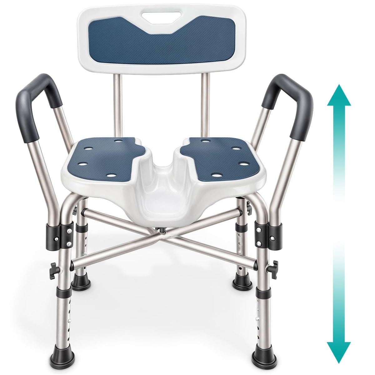 Blue Heavy Duty U-Shape Seat Shower Chair with Padded Armrests and Back H153383
