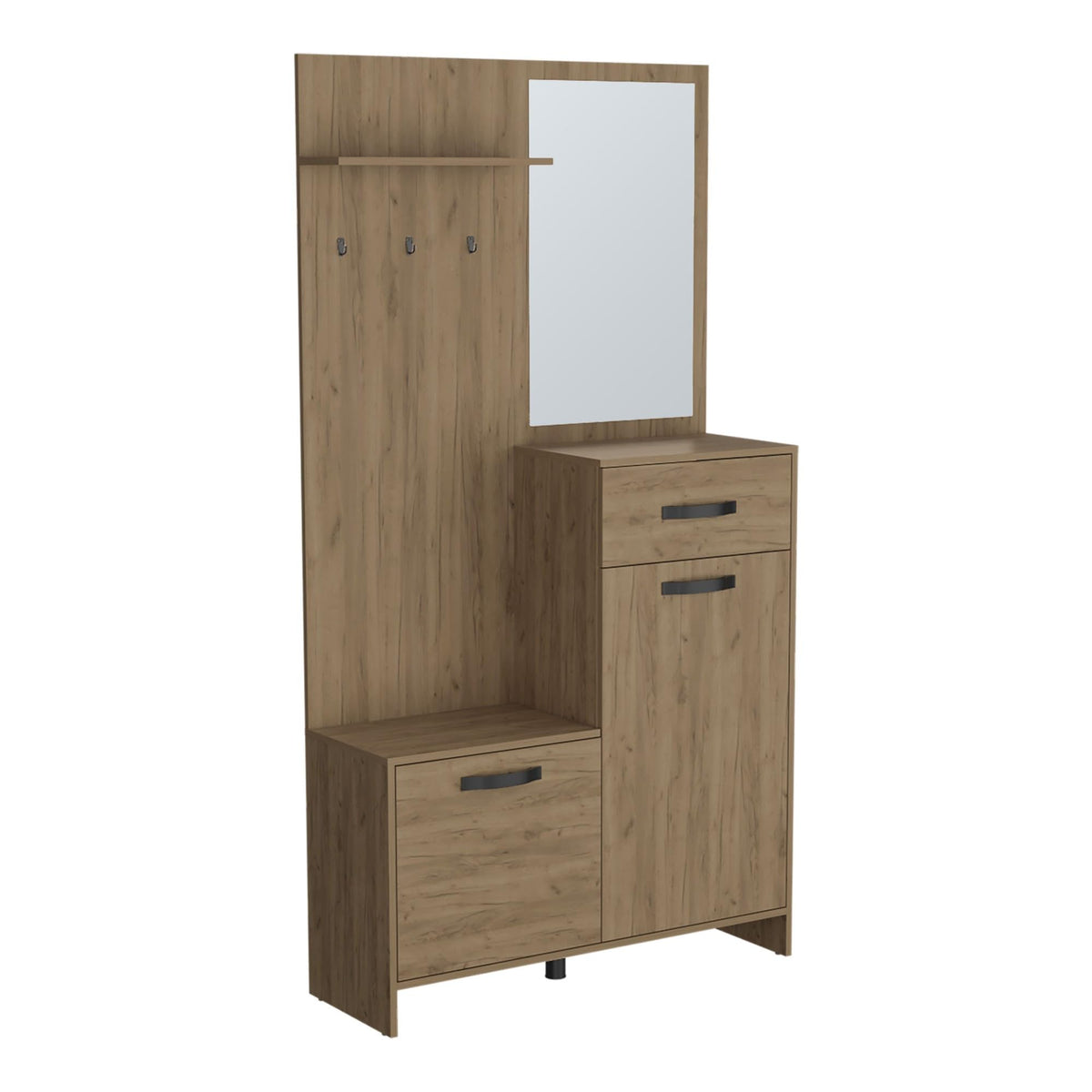 75" Tall Mirrored Console Table with Three Shelves, Two Cabinets, One Drawer R4856