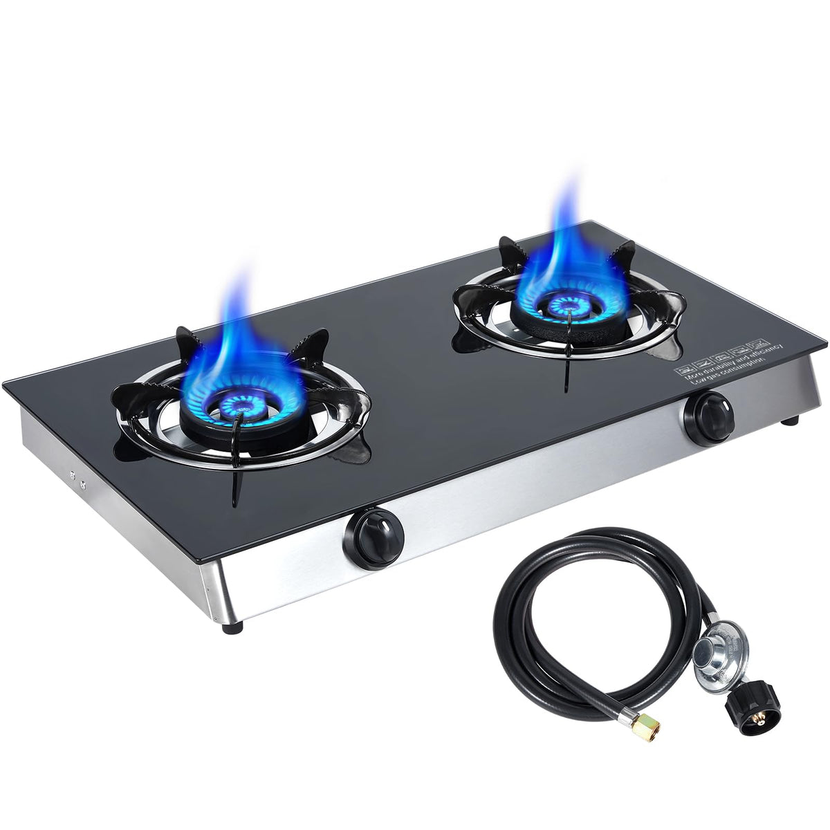 2-Burner Propane Gas Cooktop Portable Tempered Glass Stove J601565