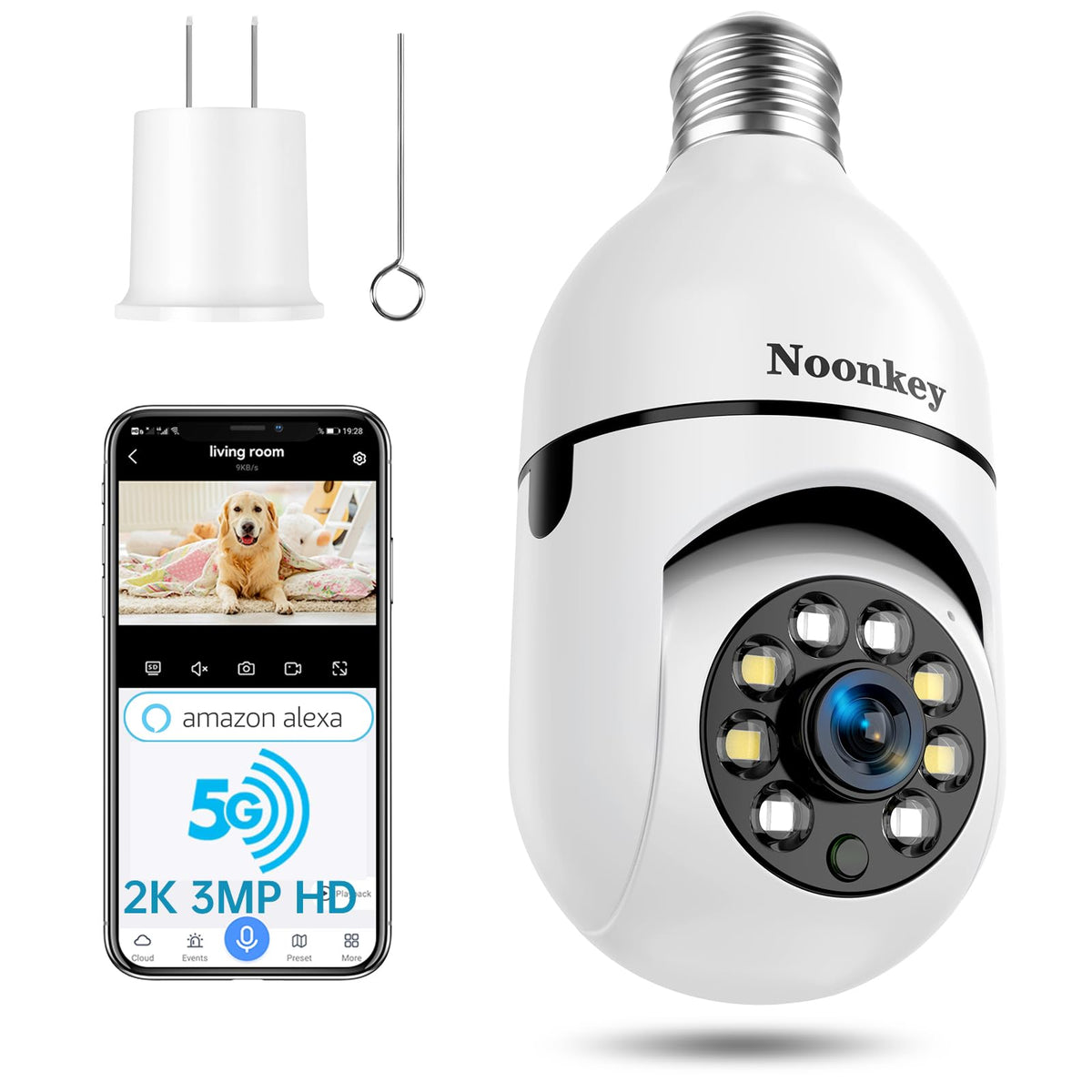 Light Bulb Security Camera 2K 3MP WiFi 360° Color Night Vision Two-Way Talk X5982