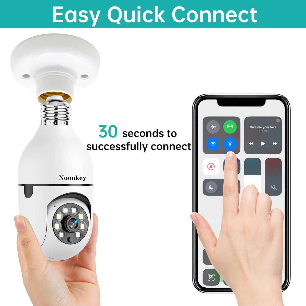 Light Bulb Security Camera 2K 3MP WiFi 360° Color Night Vision Two-Way Talk X5982