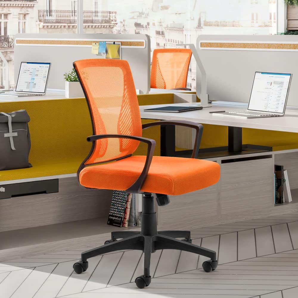 Mesh Office Chair with Lumbar Support, Wheels, Height Adjustable & Swivel, Orange C368
