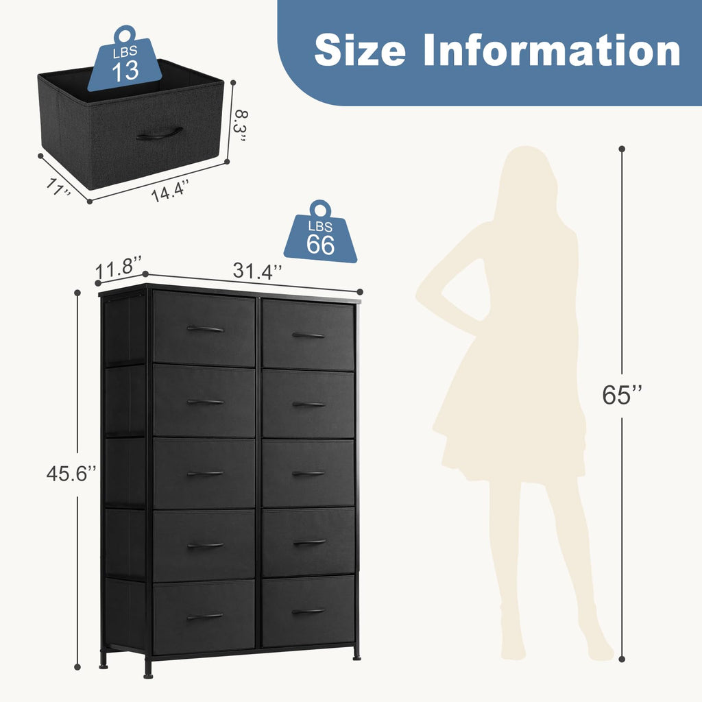 Black 10 Drawer Tall Dresser R372952
