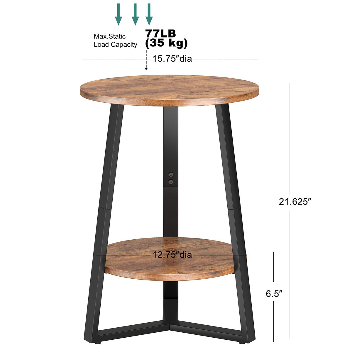 Small Round End Table Set of 2, 2 Tier Side Table with Storage Shelf, Rustic Brown T495853