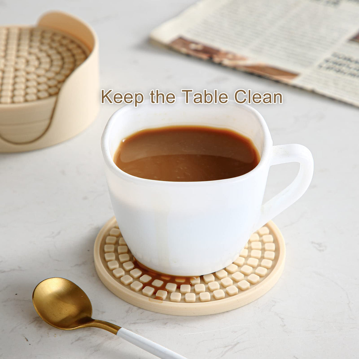 Silicone Drink Coasters with Holder, Set of 6, Black U740007