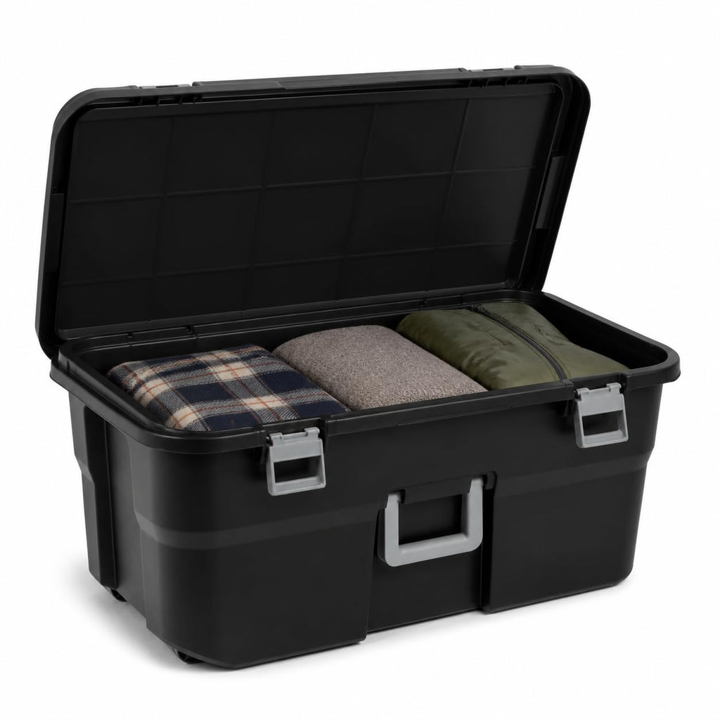 Rolling Storage Trunk with Wheels and Handle, 22 Gallon Black Bin E54989
