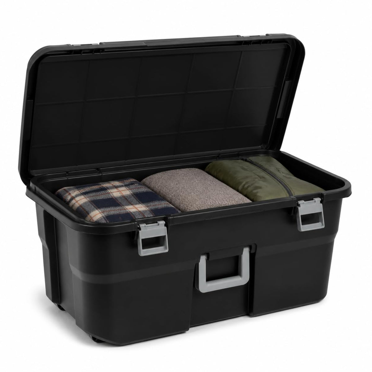 Rolling Storage Trunk with Wheels and Handle, 22 Gallon Black Bin E54989