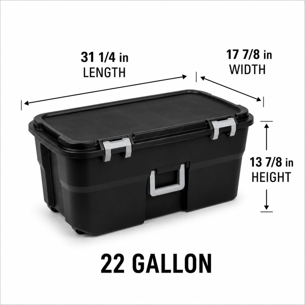 Rolling Storage Trunk with Wheels and Handle, 22 Gallon Black Bin E54989