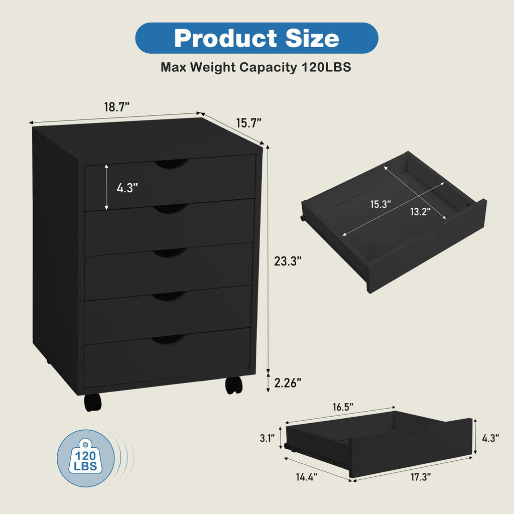 5 Drawer File Cabinet with Wheels V722985