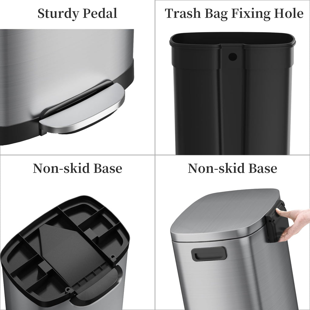 13 Gallon Fingerprint Proof Stainless Steel Trash Can with Lid Q9224