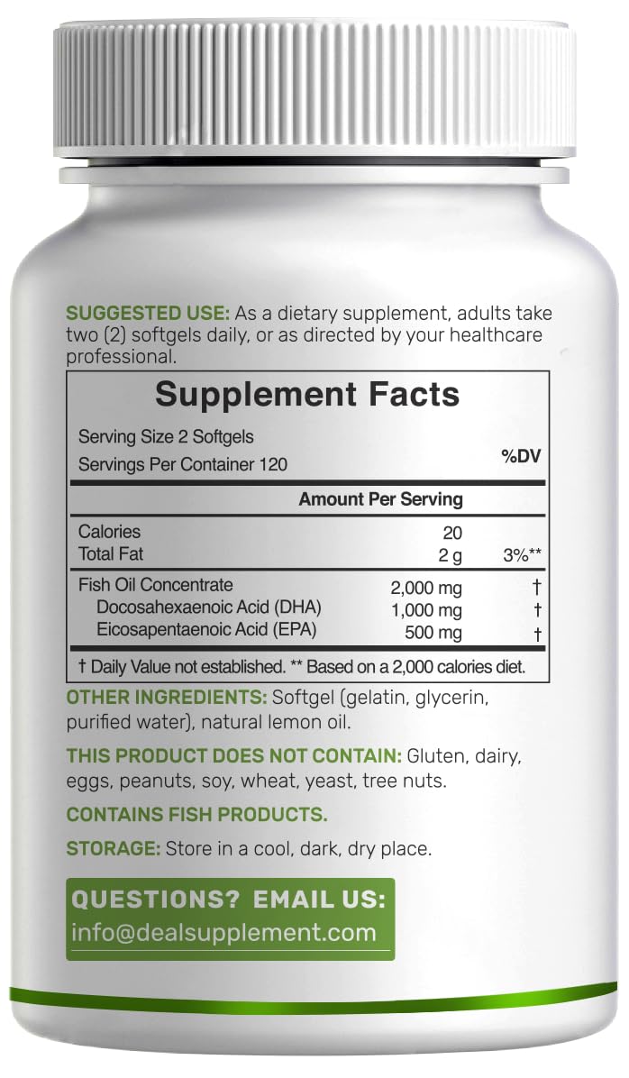 240 Softgels Lemon Flavor DHA 1000mg EPA 500mg Omega-3 Softgels T5280