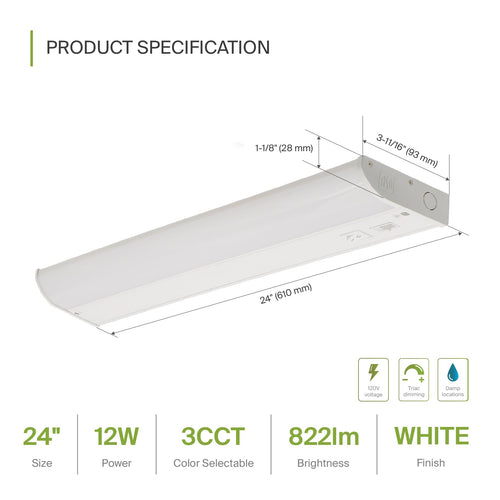 24 inch 12W Dimmable LED Under Cabinet Lighting 2 Pack S86605