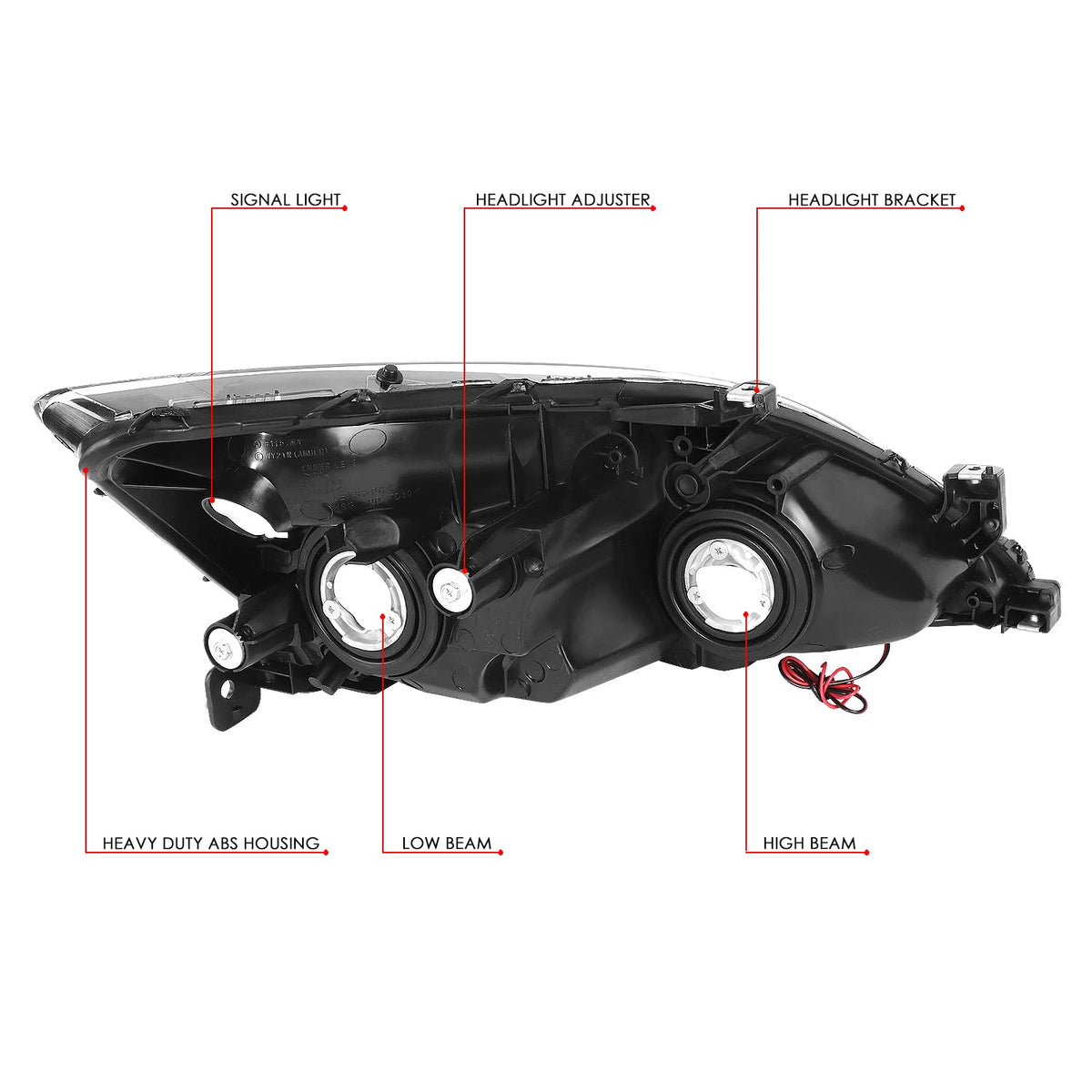 Black Headlight Assembly with LED Day Running Light P6038