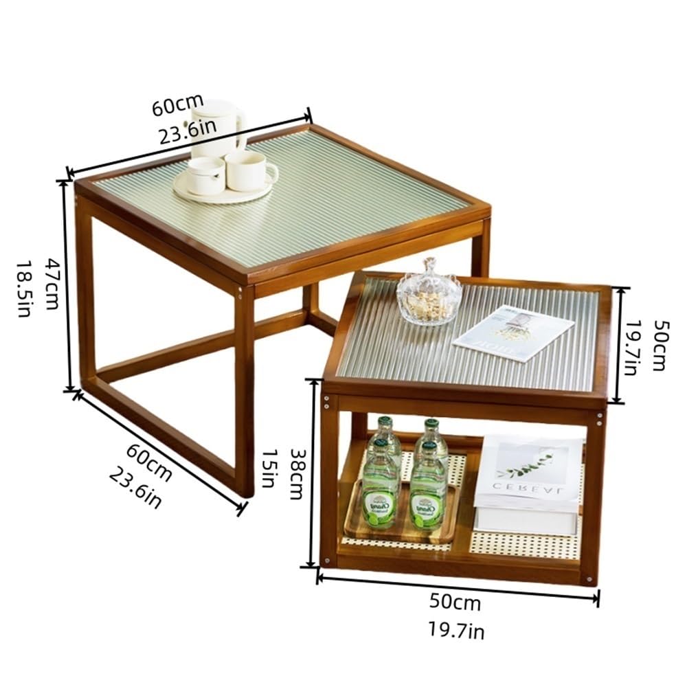 Set of 2 Square Glass Top Rattan Storage Coffee Table G447457