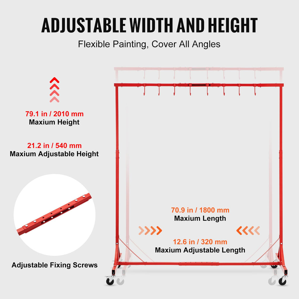 Adjustable Height 66 lbs Capacity Painting Rack with 8 Hooks and 4 Swiveling Wheels I3597