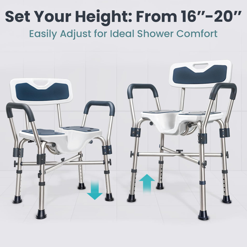 Blue Heavy Duty U-Shape Seat Shower Chair with Padded Armrests and Back H153383