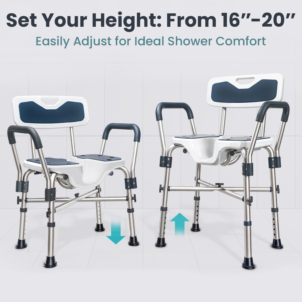 Blue Heavy Duty U-Shape Seat Shower Chair with Padded Armrests and Back H153383