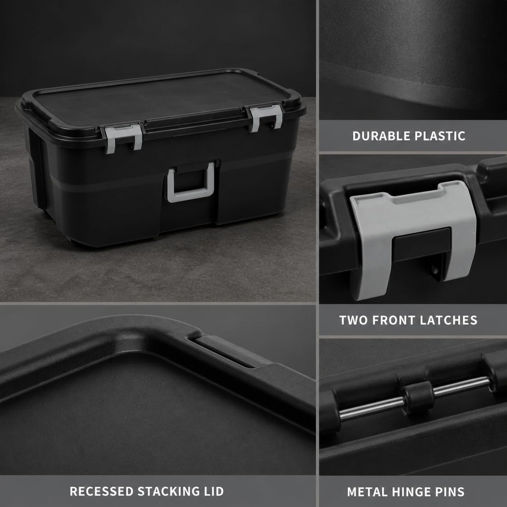 Rolling Storage Trunk with Wheels and Handle, 22 Gallon Black Bin E54989