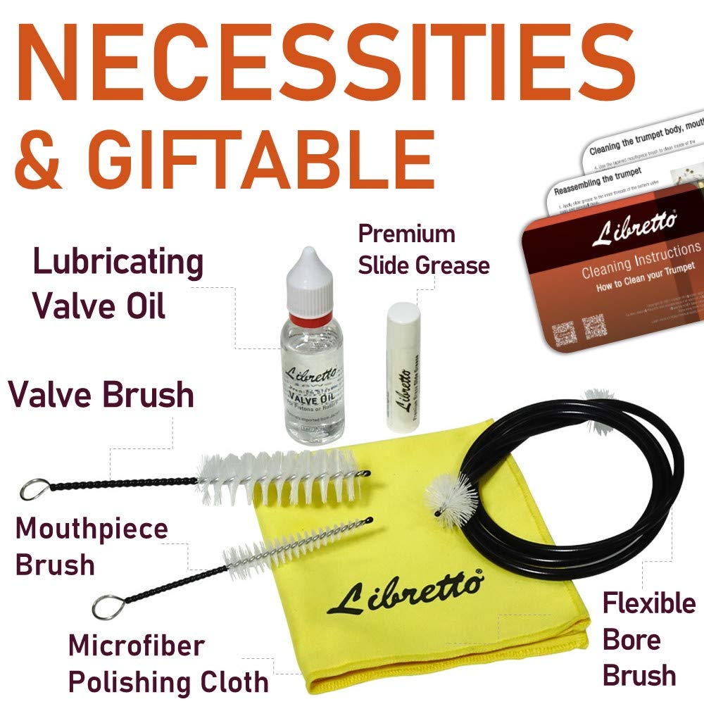 Trumpet Care Kit with Valve Oil, Slide Grease, Cleaning Cloth, Brushes and Case A3431