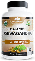 Organic Ashwagandha 2100 mg 100 Capsules Vegan Non-GMO Gluten-Free S9936