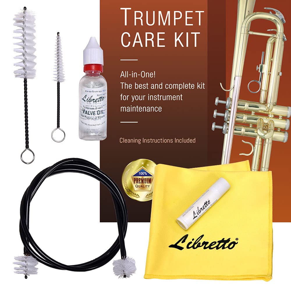 Trumpet Care Kit with Valve Oil, Slide Grease, Cleaning Cloth, Brushes and Case A3431