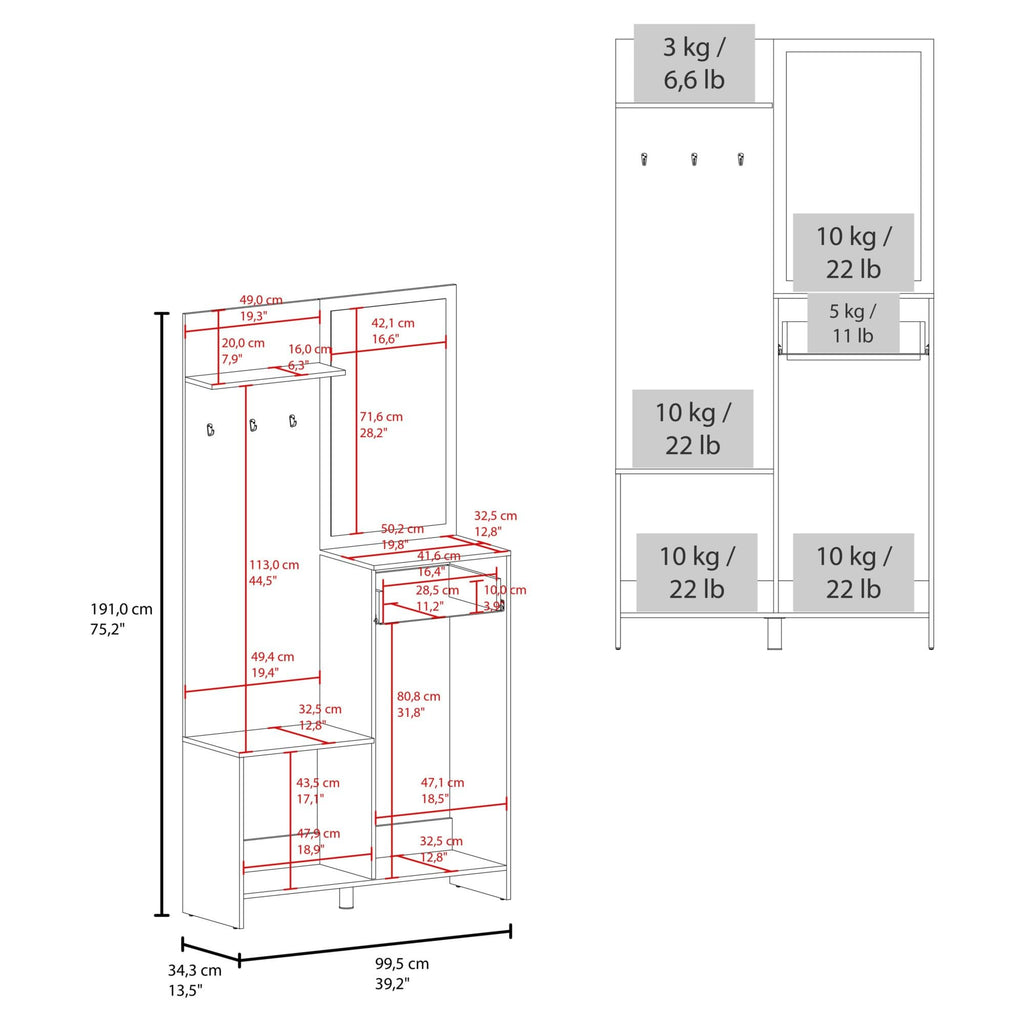 75" Tall Mirrored Console Table with Three Shelves, Two Cabinets, One Drawer R4856