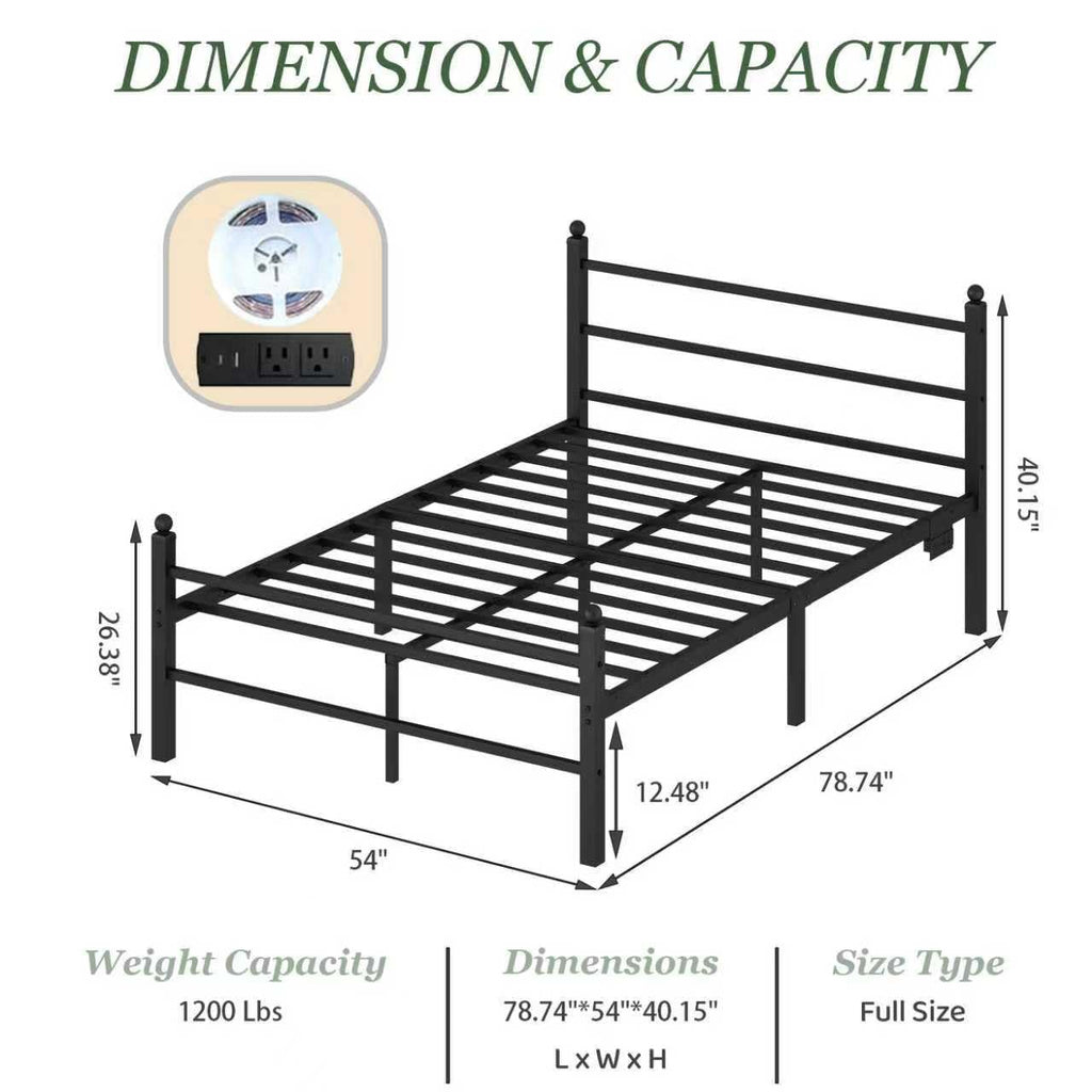 Black Full Size Metal Platform Bed Frame with Headboard and Footboard M4369