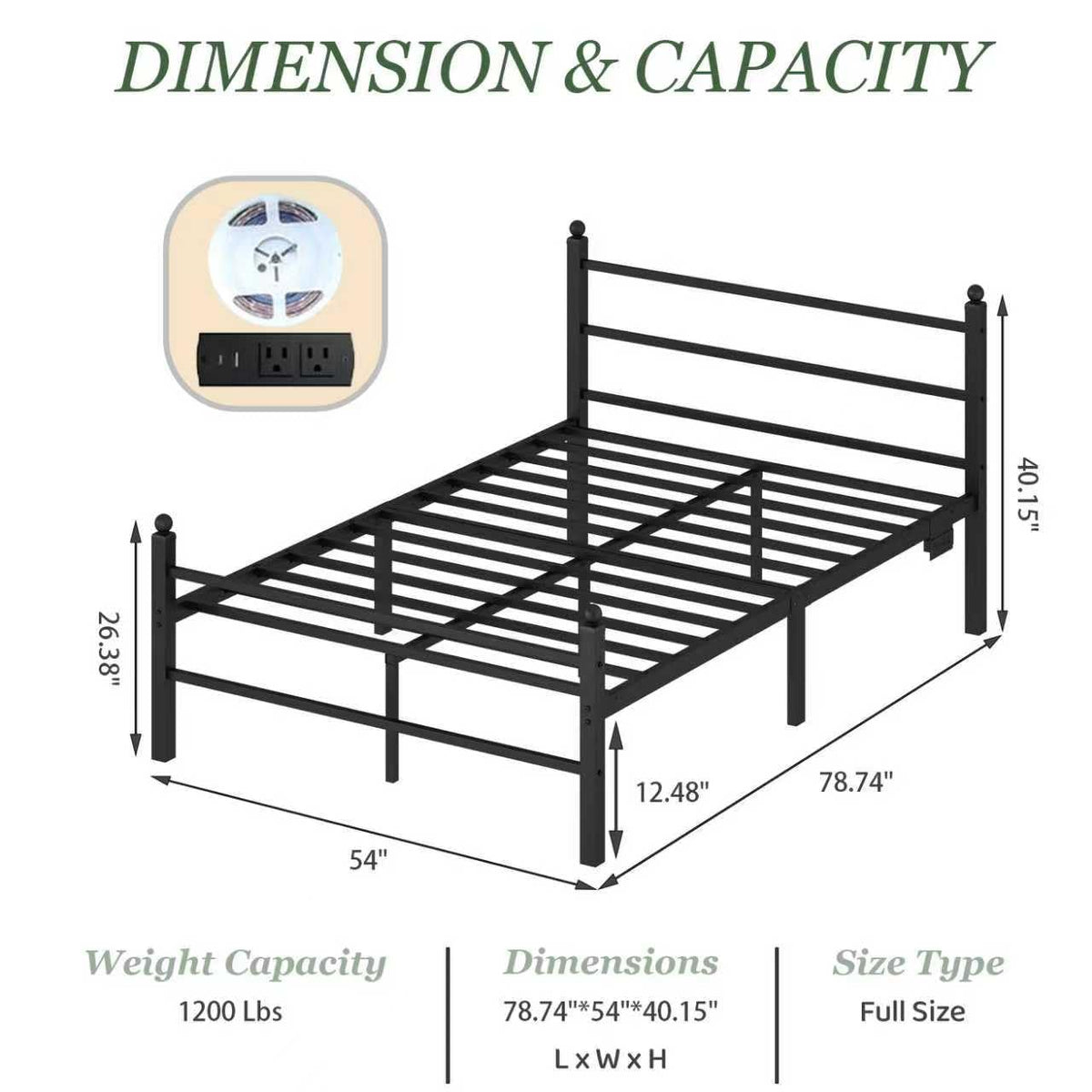 Black Full Size Metal Platform Bed Frame with Headboard and Footboard M4369