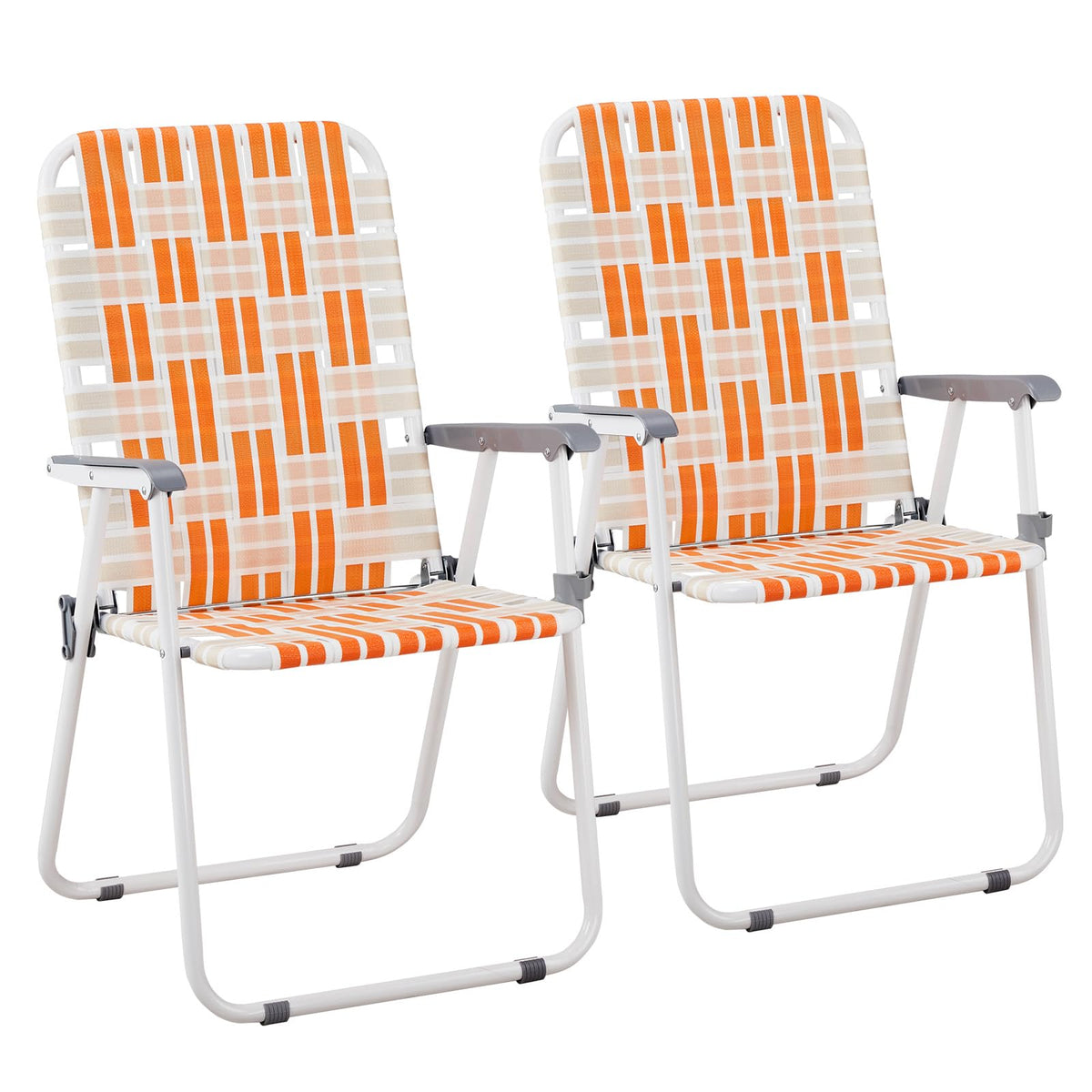 Orange & White Set of 2 Webbed Folding Beach Chairs P712429
