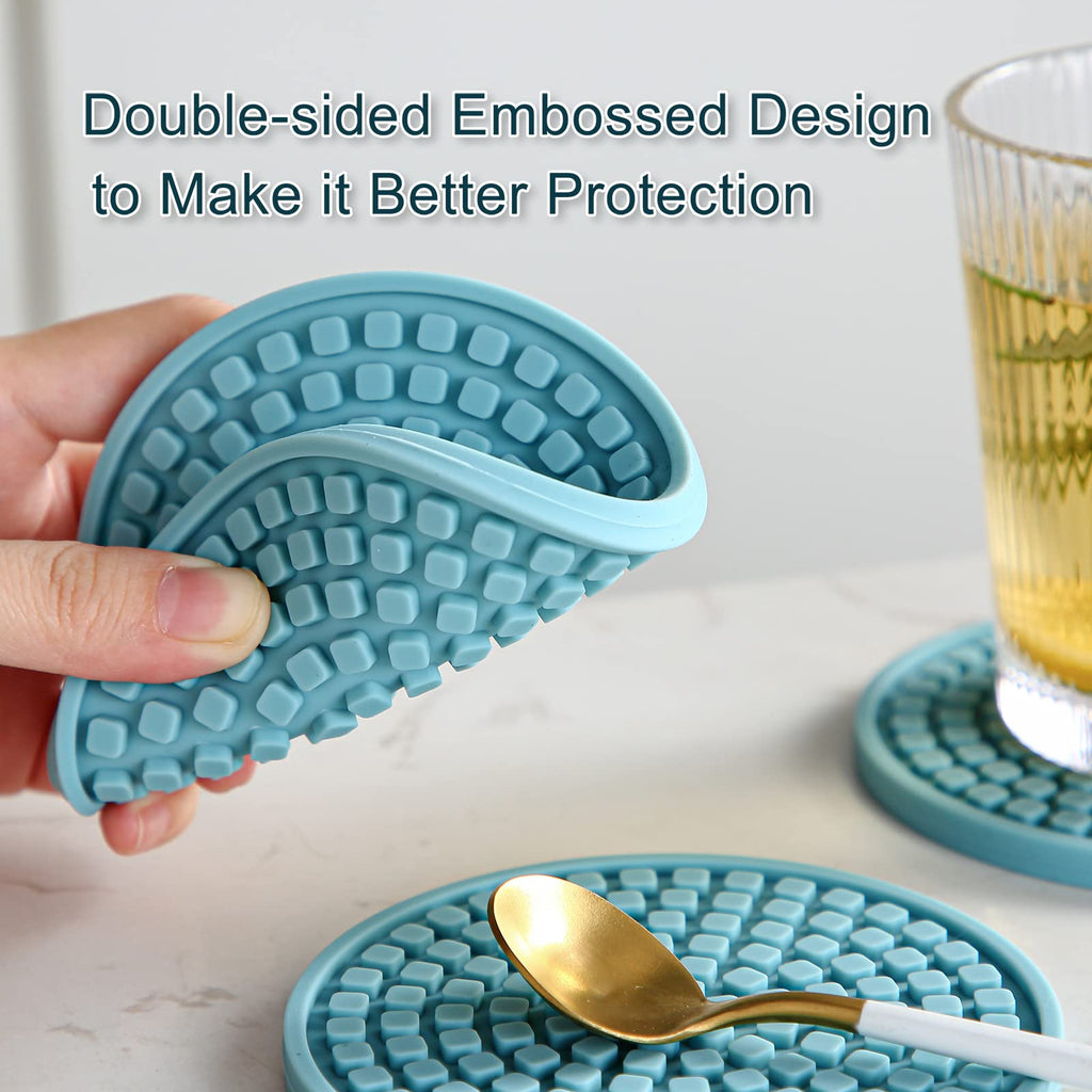 Silicone Drink Coasters with Holder, Set of 6, Black U740007