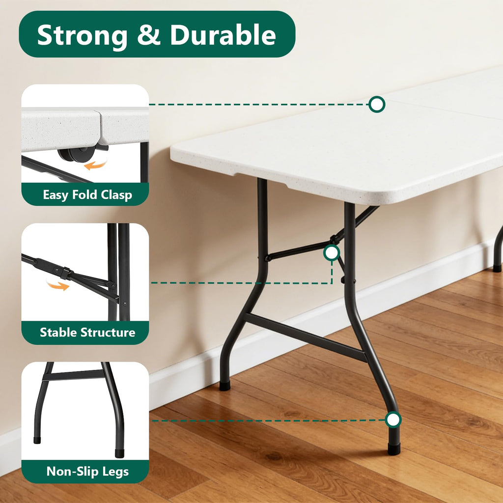 6FT White Folding Table with Steel Legs A518338